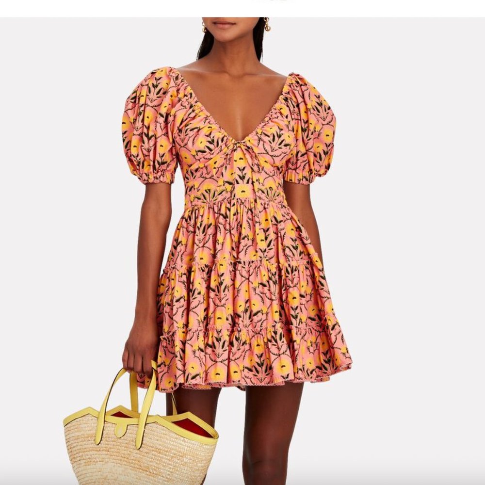 AGUA BY AGUA BENDITA Manzanilla Mimosa Tiered Mini Dress Size Small